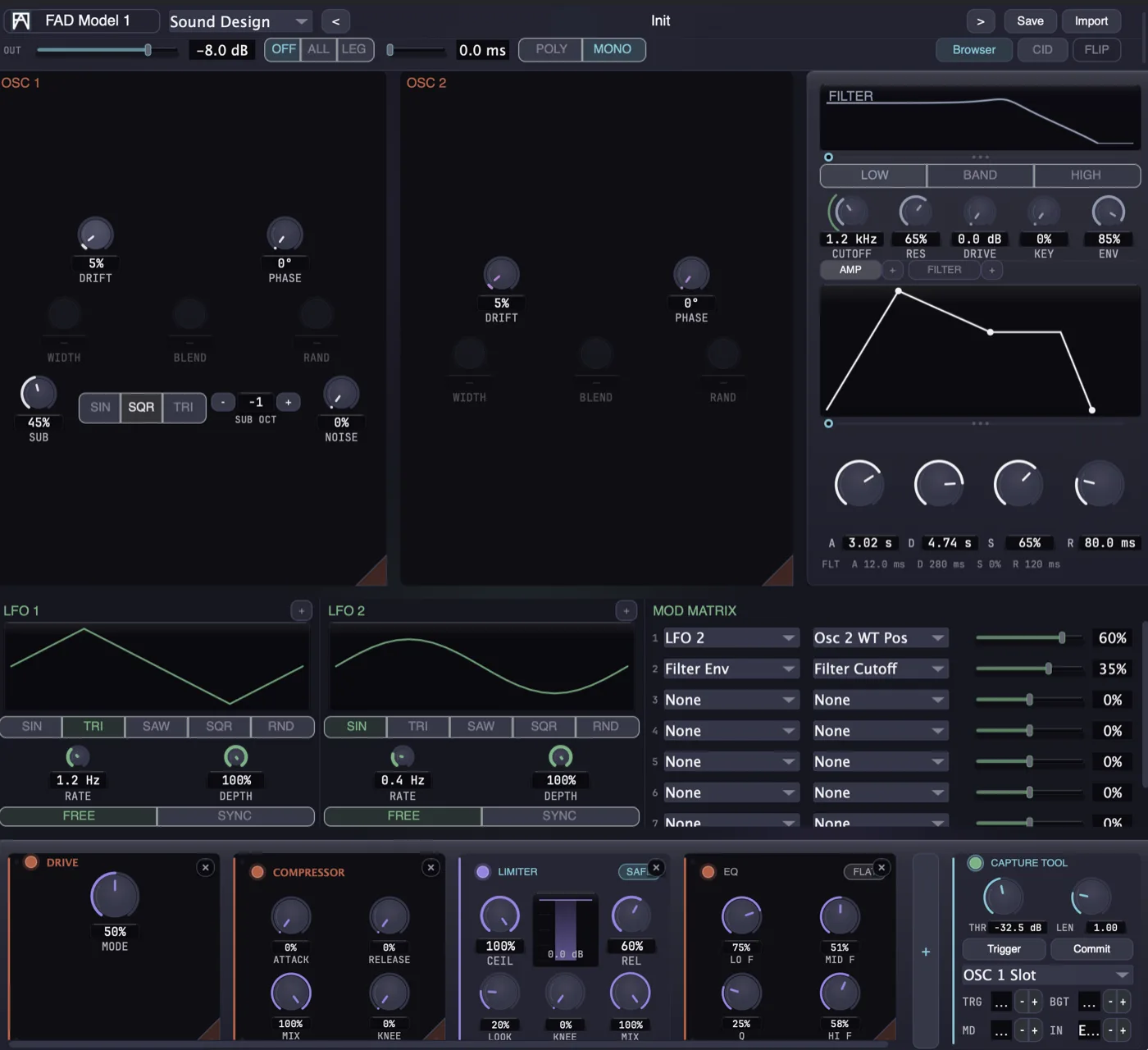 FAD Synth interface, module detail